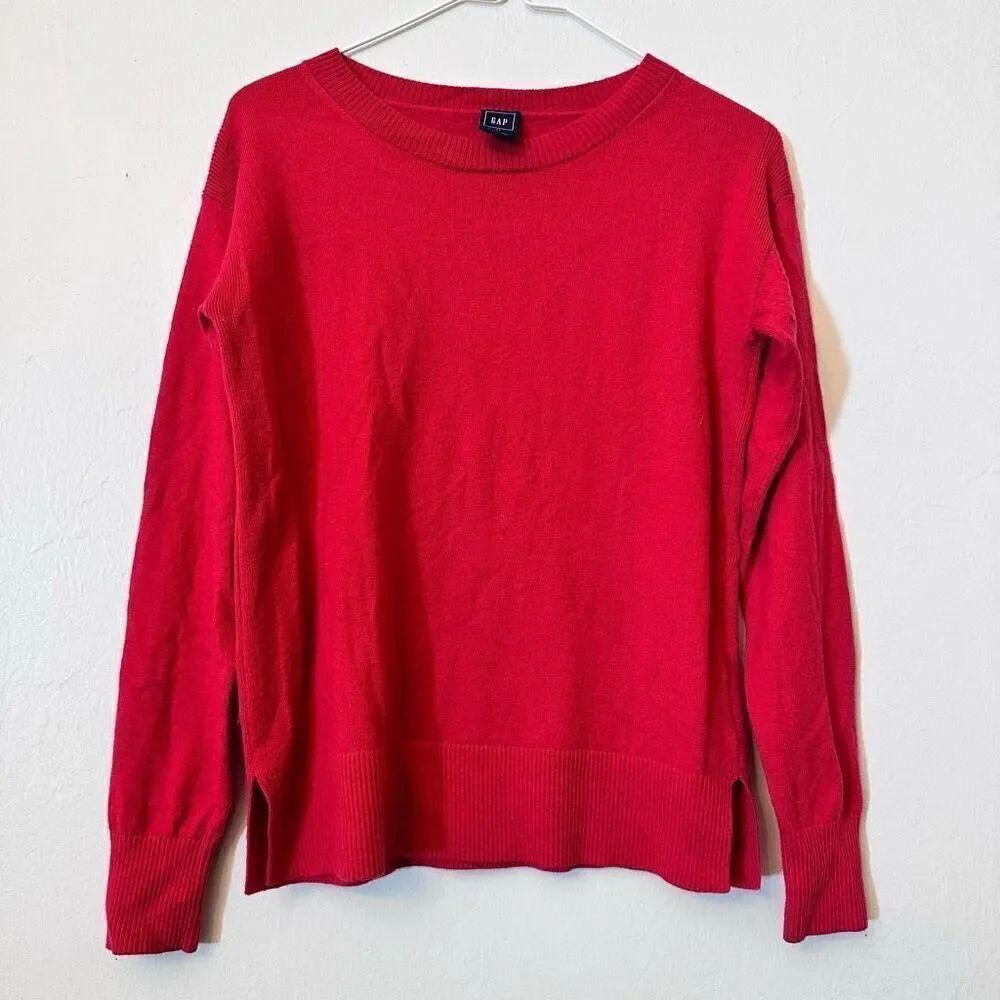 GAP Womens Soft Knit Pullover Sweater Scoop Neck Wool Blend Red XS